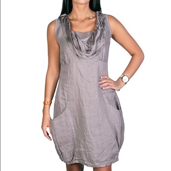 cowl neck linen dress